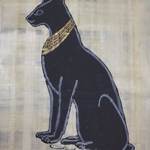 Bastet the Cat God, 8&quot;x12&quot; Handmade, Hand Painted Egyptian Papyrus art, Frameable