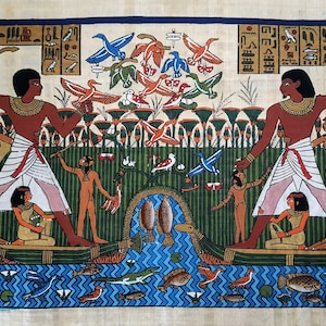 ツタンカーメン王とアンケスナムン王妃のパピルス画：古代エジプト美術