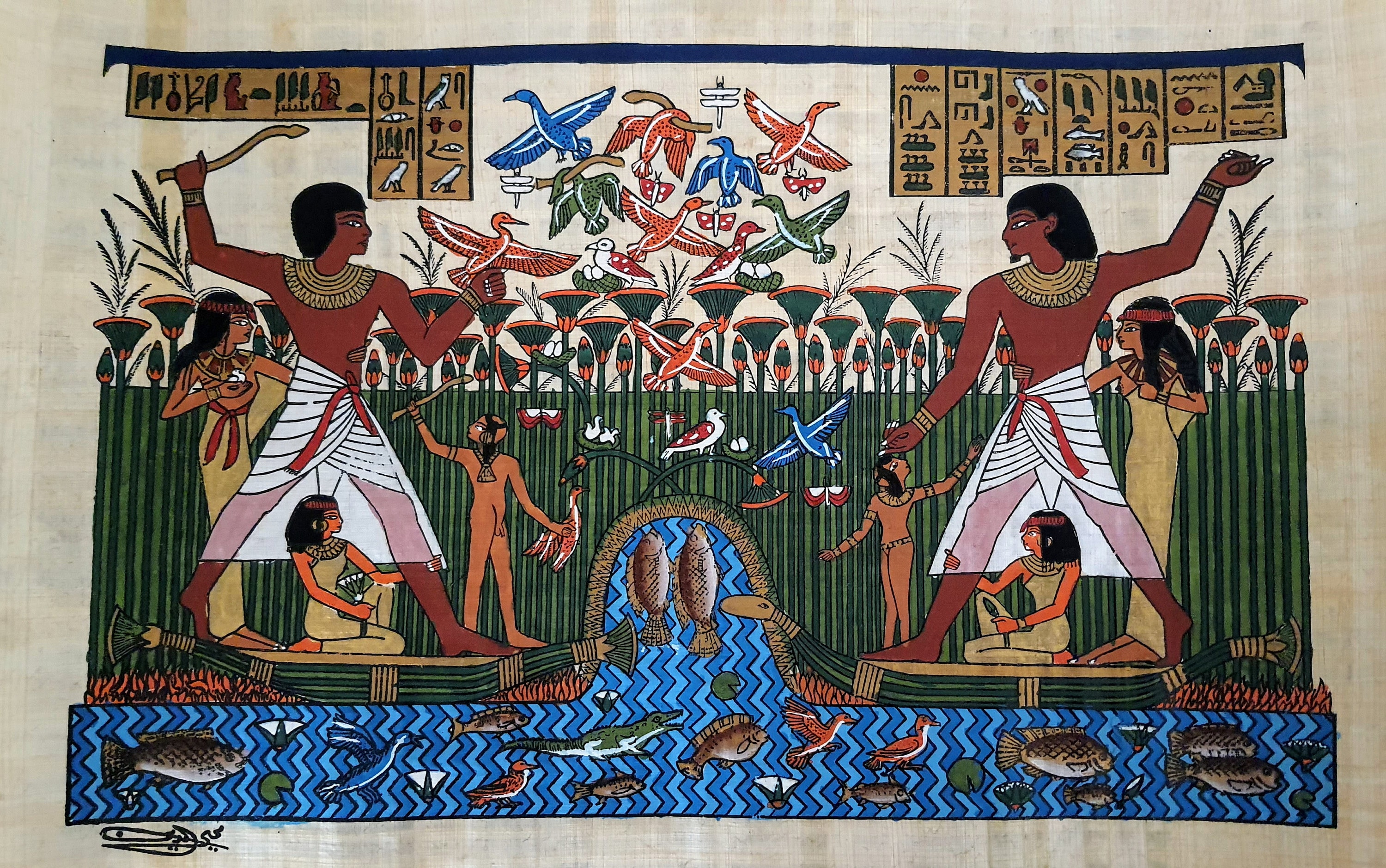 【一点もの】パピルス画　手描き　エジプト　海外インテリア 一点もの】パピルス画 手描き エジプト 海外インテリア 一点もの