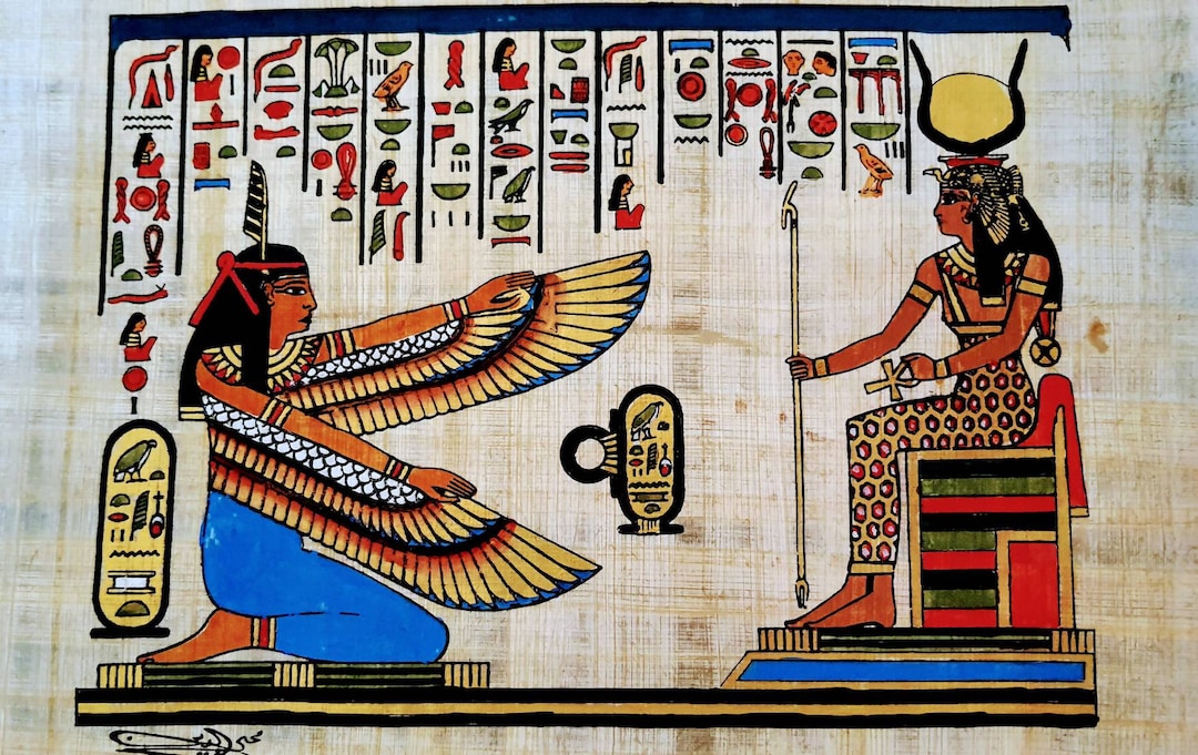 Handbemalter Papyrus 'Göttin Maat/Isis' – Vintage Ägypten-Deko, 43,2 X 33 Cm, Mit Echtheitszertifikat