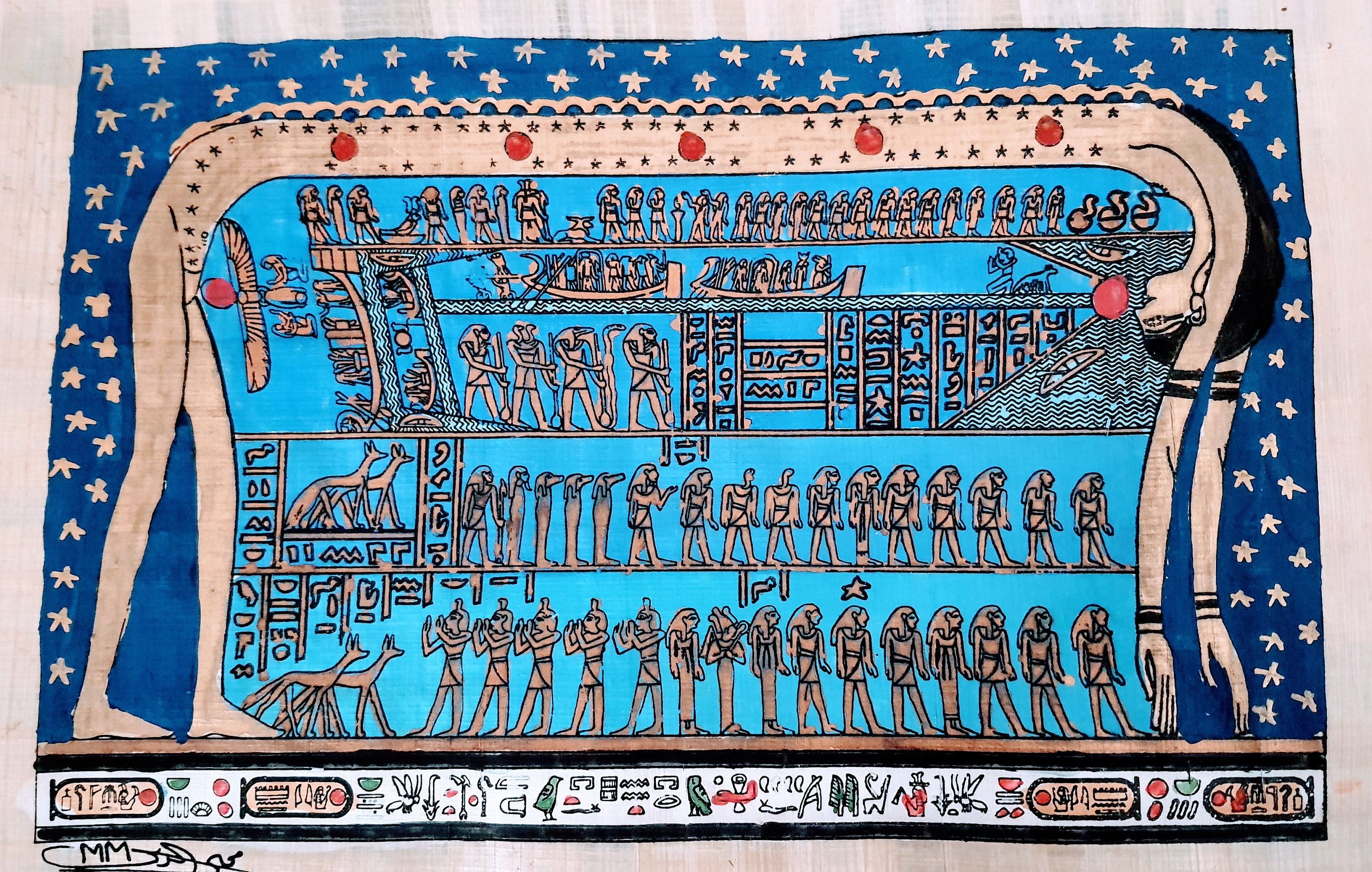 Goddess Nut and the Ancient Egyptian Solar Calendar 14 by 10 Hand Made