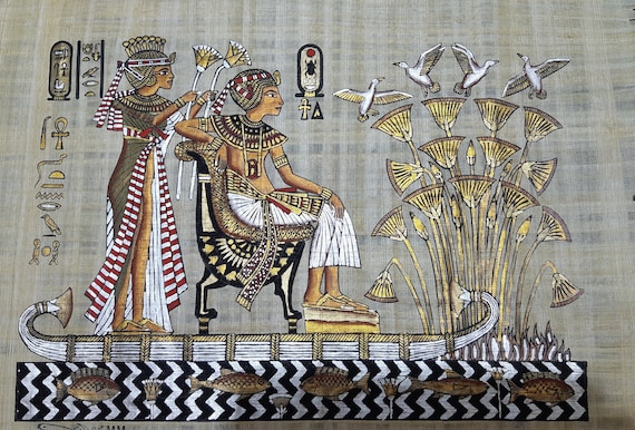 ツタンカーメン王とアンケスナムン王妃のパピルス画：古代エジプト美術