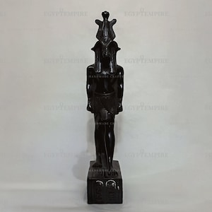 Statue of God Khnum, Ram Headed God of Fertility, 10&quot; Egyptian Black Stone statue, Ancient Egypt vintage statue,  Khnum Home Decor Statue
