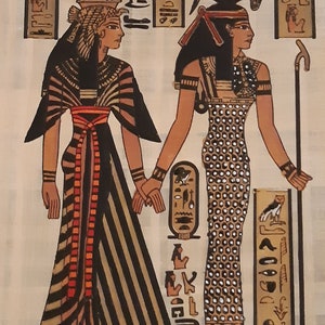 Queen Nefertari & goddess ISIS, handmade, handpainted Egypt papyrus, 14X10 inches, Ancient Egyptian art, Frameable Wall art. image 1