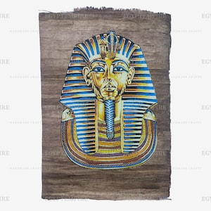 King Tut Golden mask, 16&quot;X11&quot; Handmade,Hand-painted Papyrus on vintage brown papyrus,Ancient Egyptian art, Papyrus art, Frameable wall decor