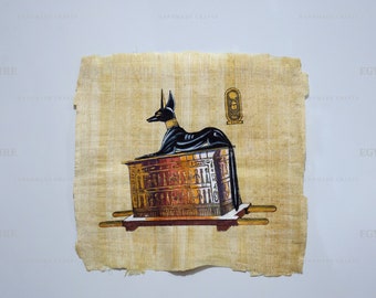 Handmade Anubis Shrine Papyrus Painting - Egyptian Wall Art