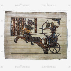 King Ramsis 2nd in his war chariot, 15&quot; X 11&quot; Handmade, hand-painted, Egypt papyrus art, frameable wall decor, Ancient Egypt art