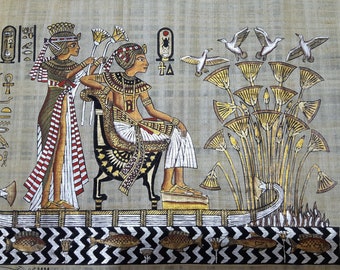 King Tut Papyrus Painting: Nile Journey & Anubis, Vintage Egyptian Art