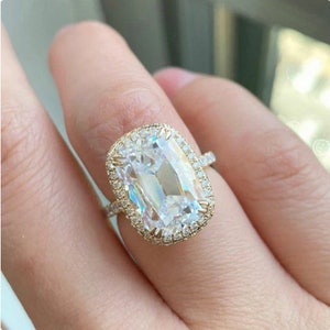 Elongated Old Mine Cushion Moissanite Ring, Halo Wedding & Engagement Rings, Statement Ring For Women, 14K Yellow Gold