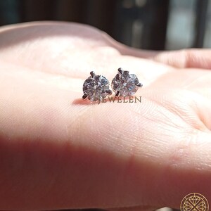 2.22 TW Round Colorless Moissanite Stud 3 Prongs Set 14K White Gold Earrings, Round Cut Moissanite Earrings, Screw Back