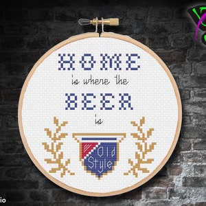 Home Is Where The Beer Is Old Style cross stitch pattern / Digital PDF