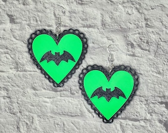 Bat Heart Statement Earrings or Keychain 3D Printed