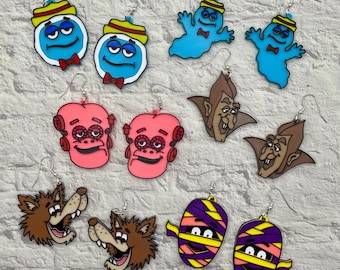 Cereal Monsters Statement Earrings or Keychain 3D Printed