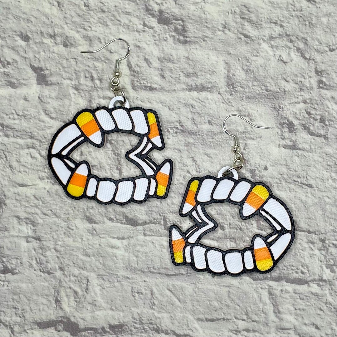 Candy Corn Vampire Teeth Statement Earrings or Keychain 3D Printed - Etsy