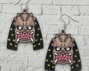 Predator  Horror Statement Earrings or Keychain 3D Printed