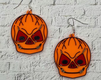 Sam Pumpkin Head Horror Statement Earrings or Keychain 3D Printed