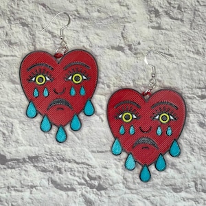 Crying Heart Statement Earrings or Keychain 3D Printed