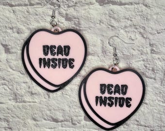 Dead Inside Heart Statement Earrings or Keychain 3D Printed