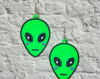 Alien Statement Earrings or Keychain 3D Printed