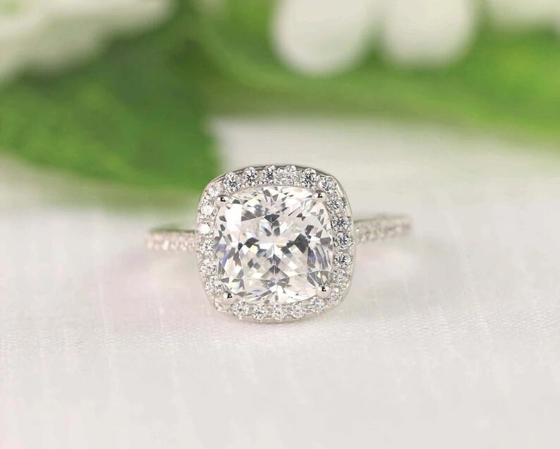 3 Ct Halo Cushion Cut Engagement Ring Wedding Ring Set - Etsy