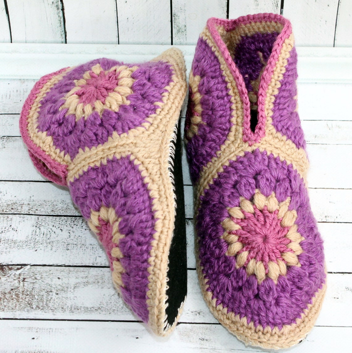 Womens slipper boots Purple knitted granny square slippers Etsy