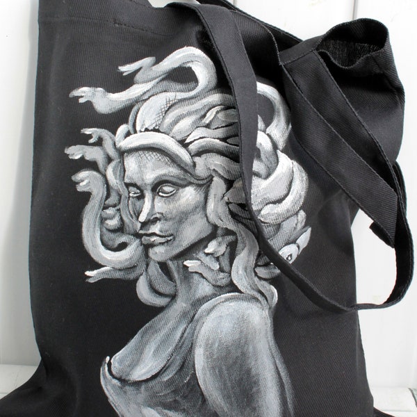 Hand painted reusable grocery bag medusa Dark academia bags College student gift