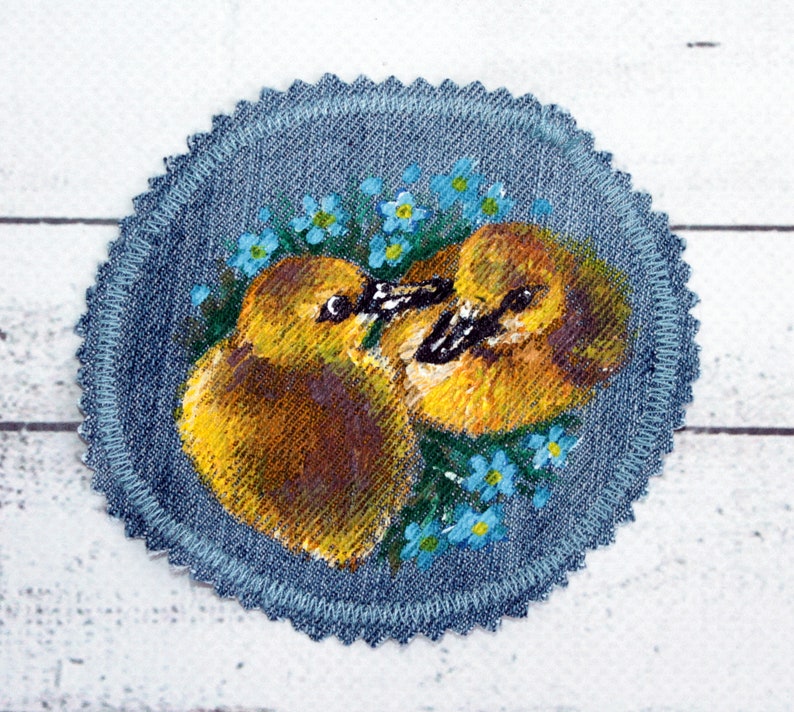 Hand painted duck patch Denim patches birds Upcycled jeans for women