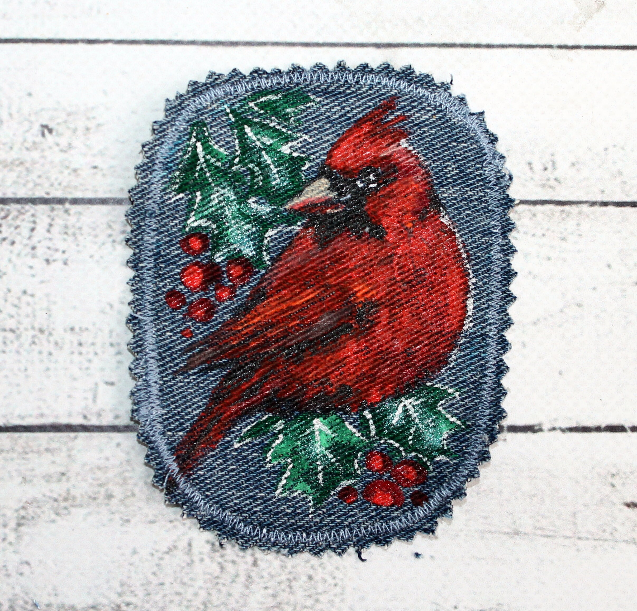 Red Cardinal Patch Denim Patches Birds Upcycled Jeans for Women CUSTOM ...