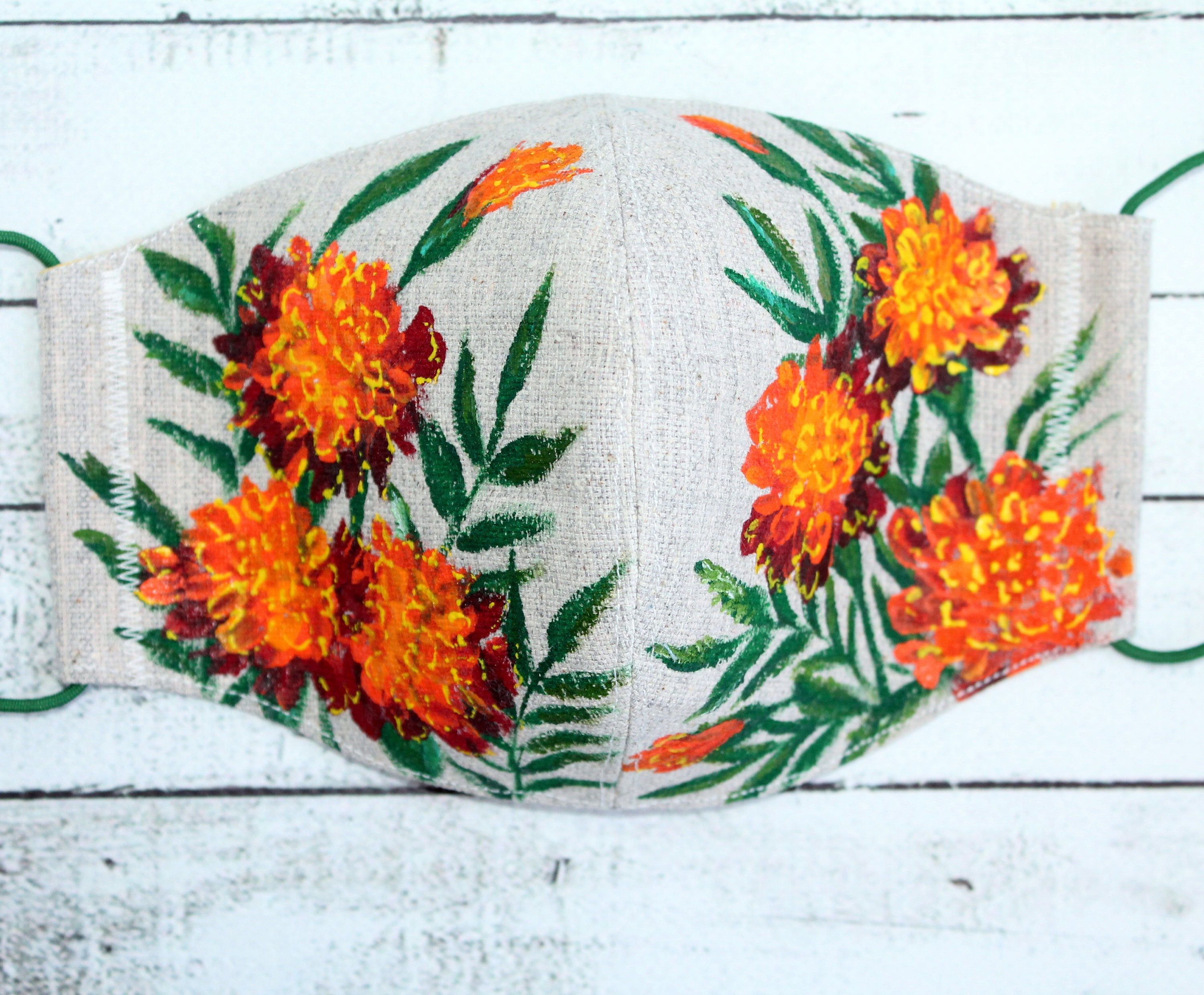 Hand Painted Linen Face Mask Washable Marigold Etsy