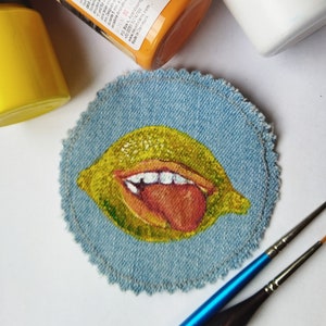 Dziwna łatka malowana ręcznie Dziwne malowanie dżinsowych łatek szalona cytryna Estetyczne prezenty dla maluchów