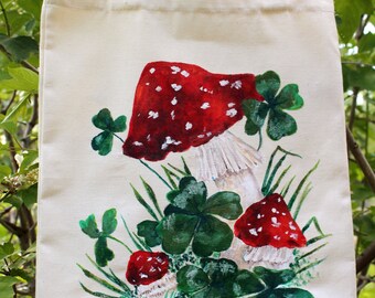 Bolso pintado a mano de lona con forma de hongo, bolso de mano Cottagecore, regalo de moda para chica Mori