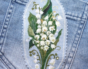 Lily of the Valley Patch Hand Painted Denim Patches Floral