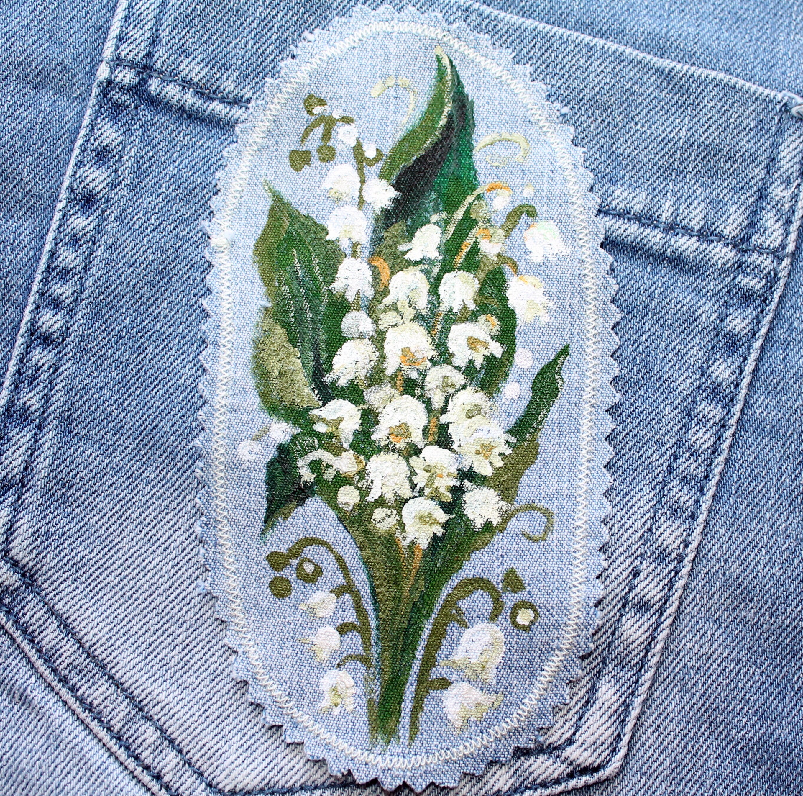Lily of the Valley Patch Hand Painted Denim Patches Floral