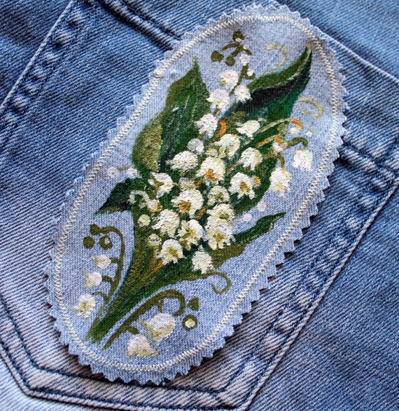 Lily of the Valley Patch Hand Painted Denim Patches Floral