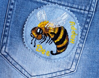Handgeschilderde bijen patch Denim patches naaien op Bumblebee kunstwerk CUSTOM
