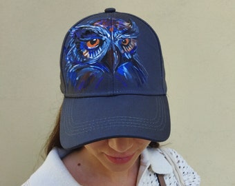 Hand painted owl hat Painting bird women's baseball cap Unique gifts for girlfriend CUSTOM