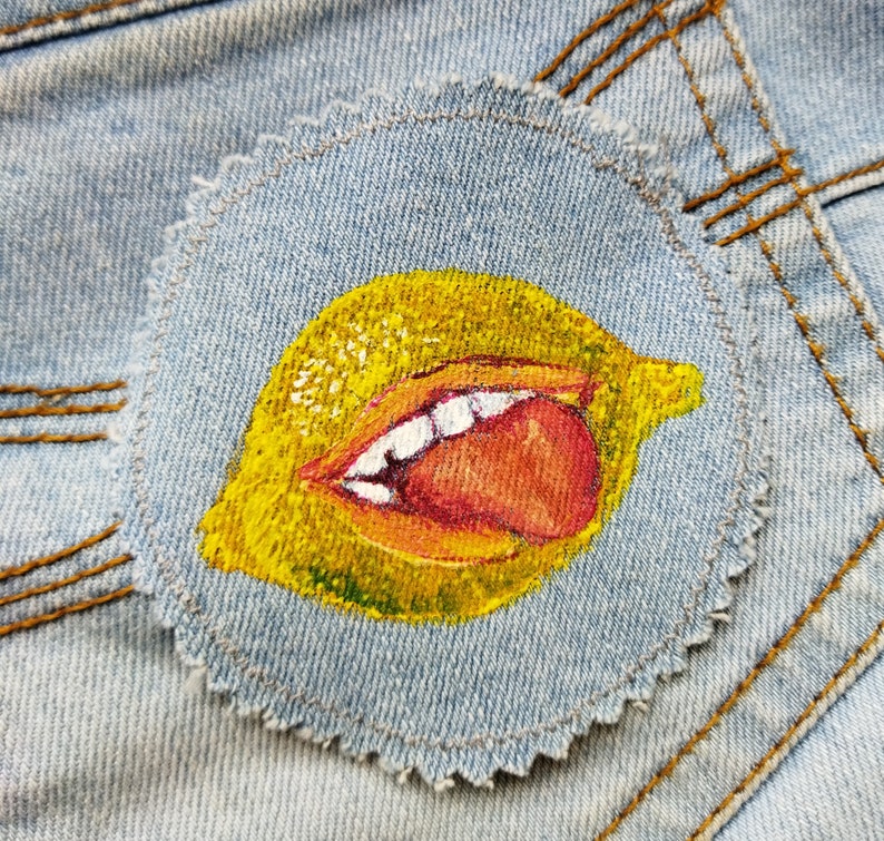 Hand Painted Weird Patch Strange Painting Denim Patches Crazy Lemon ...