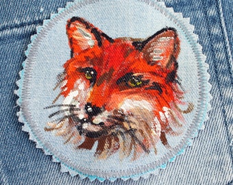 Hand painted fox patch Denim patches foxes Upcycled jeans for women