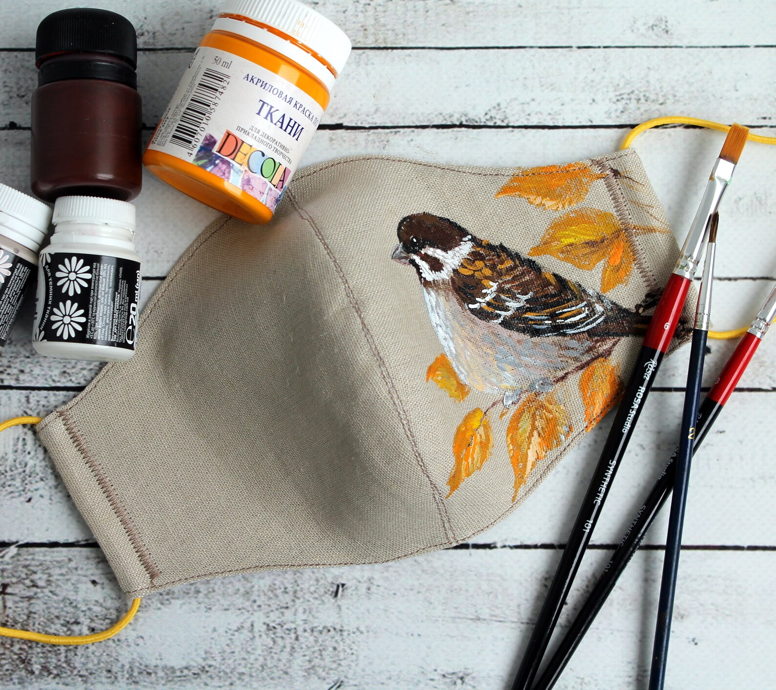 Linen Face Mask Bird Mask Hand Painted Sparrow Face Mask Etsy
