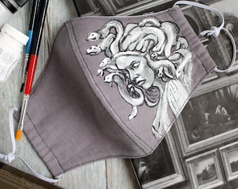 Dark academia medusa mask Hand painted linen face mask College student gift CUSTOM