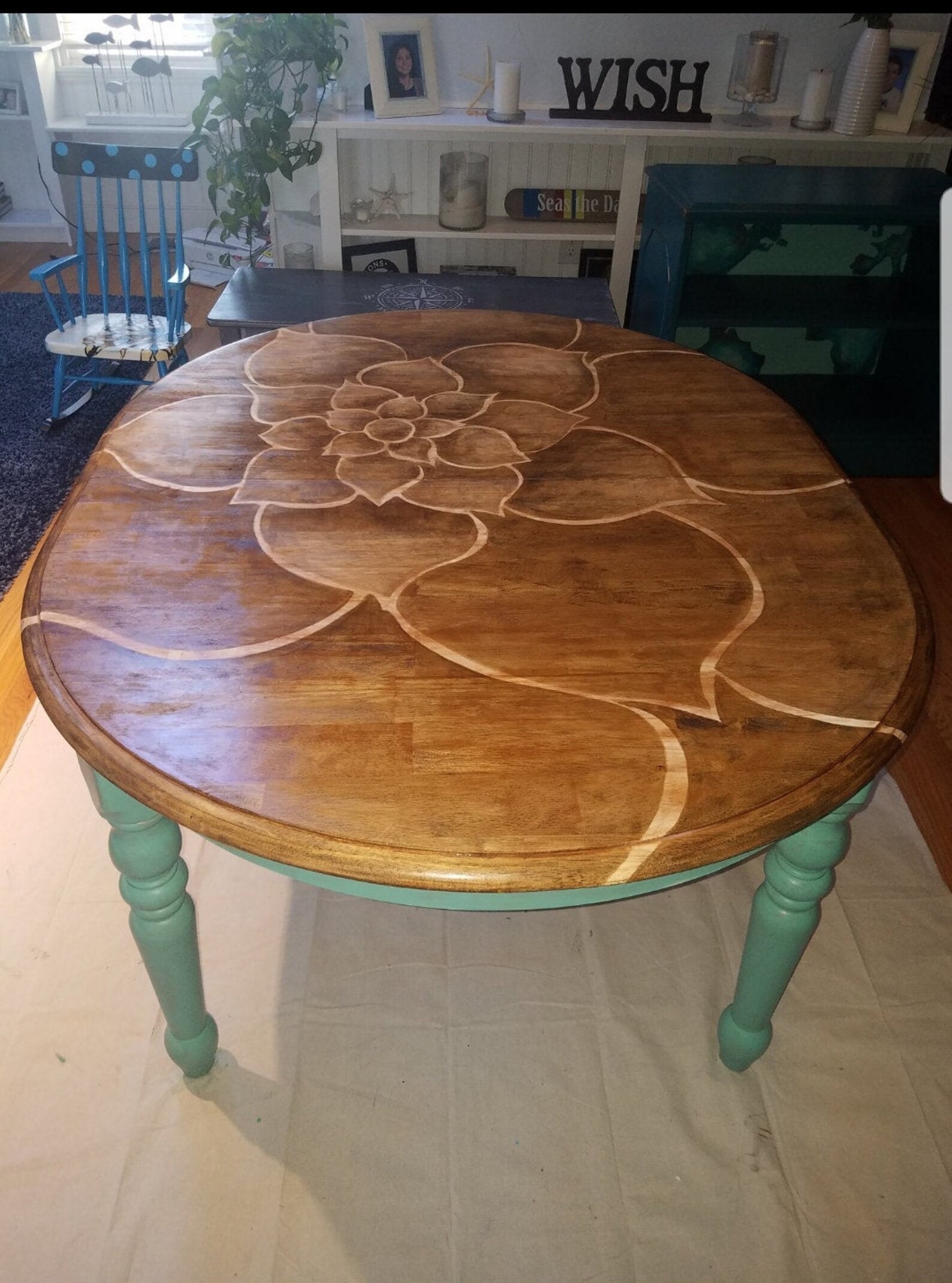 Refurbished dining table stained lotus flower table shabby Etsy