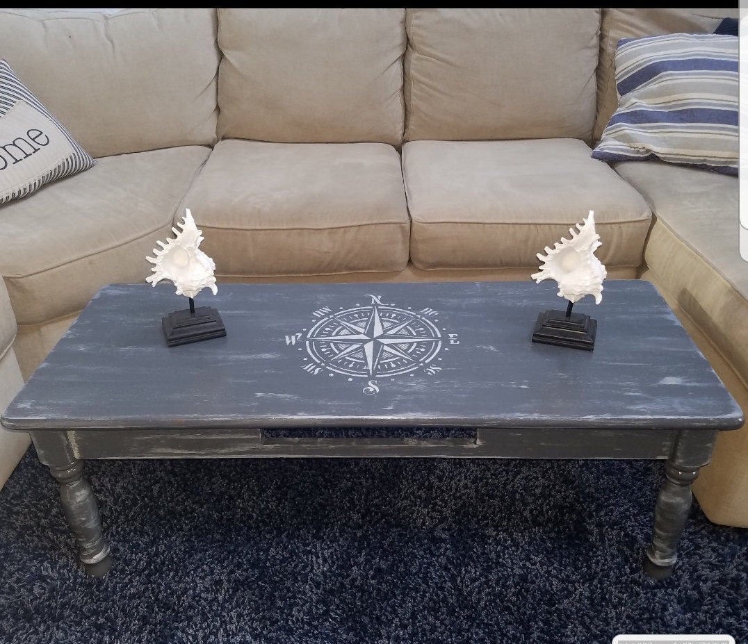 Handpainted And Refurbished Nautical Wood Compass Coffee Table Etsy