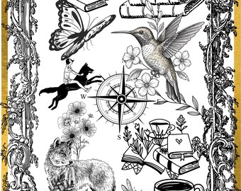 コテージコア Kindle インサート 5x7 | コージー リーダー ウッドランド ワイルドフラワー | 美的猫 オオカミ 紅茶 Kindle アクセサリー | Paperwhite 第 12 世代 インサート |