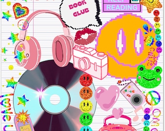 Aesthetic Kindle Insert 5x7 | 90s Nostalgia Bookish Cover | Retro Sticker Collage Paperwhite 12th Gen |  Reading Era Gift |  Tech Accessory