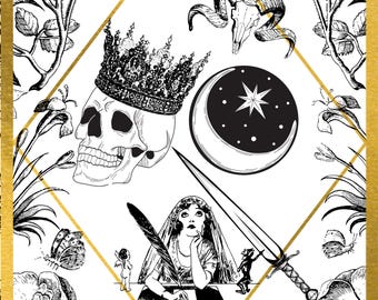 Inserto per Kindle Dark Academia 12a generazione / Corona e teschio Dark Romance / Cornice dorata con luna gotica per Kindle Paperwhite / 5x7