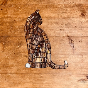 En kattmosaik - mörkbrun med en vit tass.