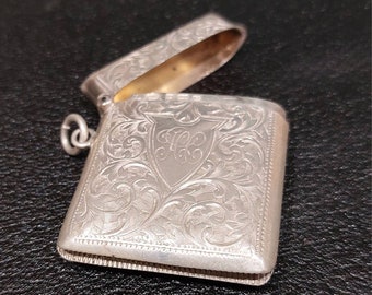 Antique English Silver 1902 William M Hayes Sterling silver vesta case. Antique Match Holder. Solid Silver Match case. Art Nouveau Design.