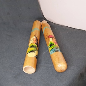 Vintage Mid Century Dutch Knitting needle holder. Hand painted wooden 2 piece Needle holder. Vintage Fibre Art accessory.