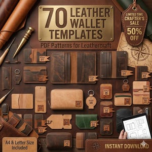 70+ Leather Wallet Pattern Bundle, DIY Card Holder Template, Mens Bifold Wallet PDF,