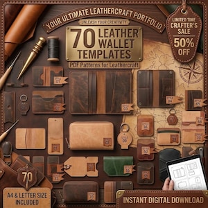 70+ Leather Wallet Pattern Bundle, DIY Card Holder Template, Mens Bifold Wallet PDF,